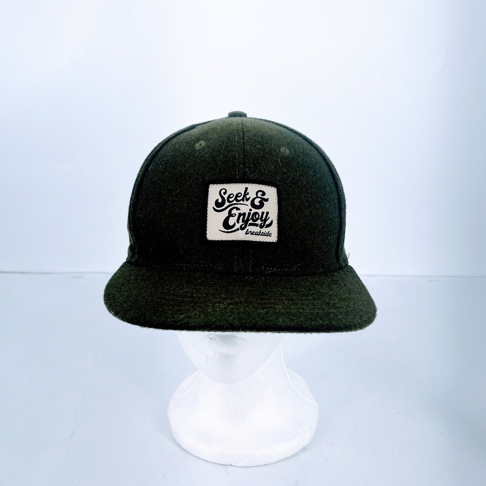 Breakside Seek & Enjoy Snapback Hat Forest Green Wool Blend Flat Brim Mens OSFM